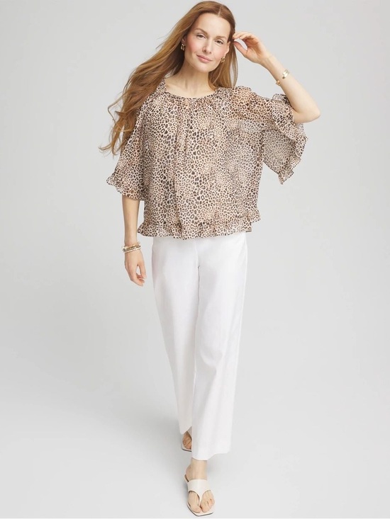 Chico's Tops - Chico's Leopard Print Ruffle Sleeve Blouse Size M Boho Chic Animal Print Top